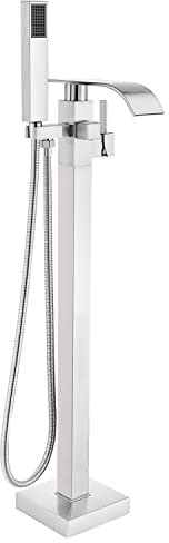 Senlesen Rubinetto per vasca da bagno in acciaio inossidabile Rubinetto per vasca da bagno autoportante in nichel spazzolato Rubinetti per vasca da bagno con rubinetti miscelatore doccia portatili