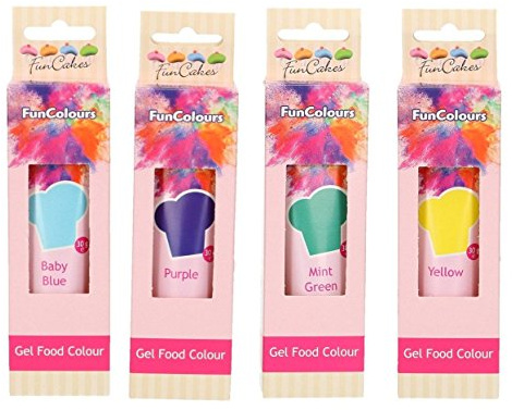 FunCakes - colorant alimentaire de couleur comestible FunColours - gel / coller - Ensemble de 4 (120g) - Baby Bébé / Violette / Jaune / Menthe Verte - pour le look unique