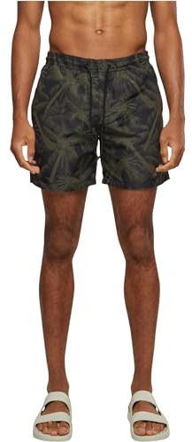 Urban Classics Badbyxor för män mönster badshorts, badbyxor för män med mönster, finns i många färgvarianter, storlekar XS-6XL, Palm/oliv, M
