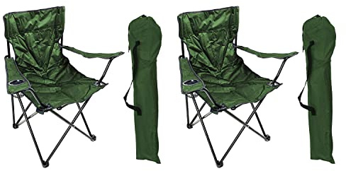 Mojawo 2 Stück Anglersessel Campingstuhl Faltstuhl Anglerstuhl Regiestuhl Grün mit Getränkehalter und Tasche