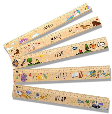 LOOXIS Personalisiertes Lineal für Kinder mit Namen & Motiv bedruckt – 20 cm, Zedern-Holz – Geschenkidee für Jungen und Mädchen, Einschulung, Schultüte, Geburtstag – Bunte Kindermotive