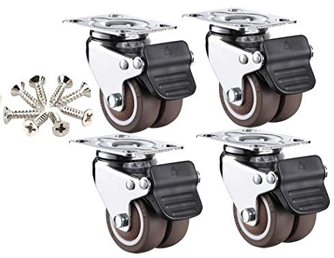 4 Furniture Castors With Brakes, Universal Casters For Replacement Wheels, Two-Wheel Flat Casters, Quiet, Strong, Wear-Resistant, For Furniture Lathe Bookcases And Chairs(1.5in)