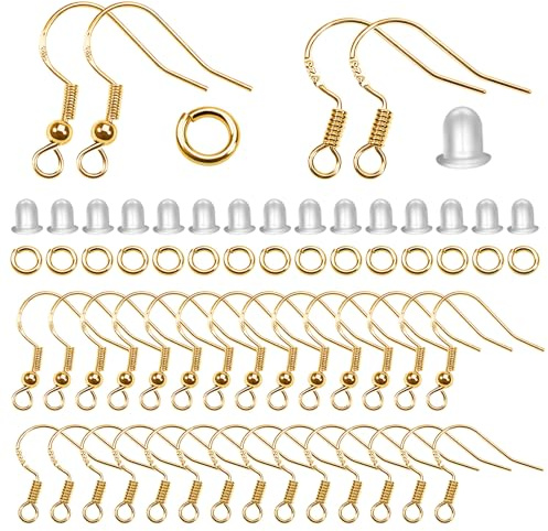 TOAOB 100 pezzi Ganci per Orecchini Anallergici 925 Argento Placcato e 100 pezzi 4 mm Aprire Anelli di Salto Dorati con Chiusura in Silicone Trasparente per Orecchini Fai Da Te Creazione di Gioiell