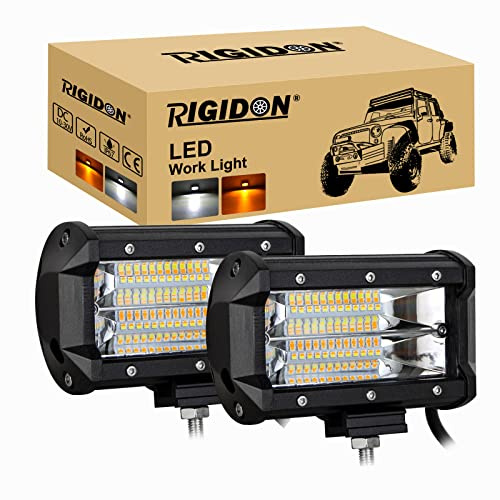 RIGIDON 2x 5 pulgadas 72W estroboscópica faros trabajo led, ámbar blanco | 12V 24V, 14cm, luz intermitente emergencia, advertencia de seguridad, antiniebla, para off road camión coche ATV 4x4 tractor