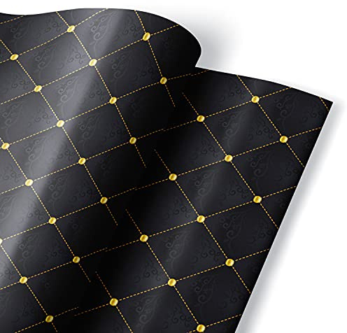 5 Blatt Geschenkpapier Gold XL Bögen Schwarz für Weihnachten Geburtstag Hochzeit Männer Basteln - Edles Design mit Goldmuster - DIN A1 Format