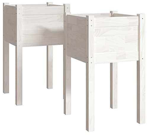 vidaXL Odlingslådor 2 st vit 40x40x70 cm massiv furu, odlingslåda, odlings låda, planteringslådor, odlingslådor, planteringslåda, planterings låda