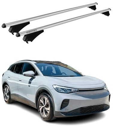 Menabo - Baca básica compatible con VW ID.4 2020-2025, aluminio, 75 kg, plata, 2 piezas, rieles cerrados para portabicicletas, cajas de techo, portaesquís, con cerradura