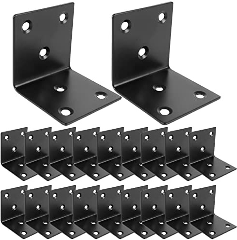 20PCS Corner Brace 2 X 2 Inch Stainless Steel L Bracket Heavy Duty Black Large Corner Bracket Joint Right Angle Brackets 90 Degree Corner Fastener for Wood Furniture Cabinet Drawer Bed Chair