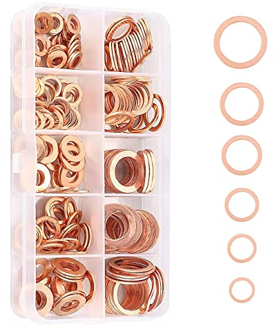 200PCS Flach Unterlegscheiben,Kupferdichtringe,Kupfer Flach Unterlegscheiben Sealing Ring,Unterlegscheiben Sortiment Set für Schrauben Verbindungselemente(M5 M6 M8 M10 M12 M14)