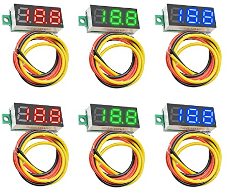HUAZIZ 6 Pcs Mini Digital Voltmeter, DC 0,28 Zoll Drei-zeilen DC Mini Digital Voltmeter, Messgerät Tester, Led-anzeige Verpolungsschutz und Genaue Druckmessung 3 Farben