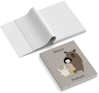 easyprint Notizbuch personalisiert mit Name/Wunschtext | Design Friends | 201 x 297 mm | DIN A4 | Hardcover | 128-seitig | Papier 100 g/m² | kariert | Tagebuch | Notizblock | Reisetagebuch