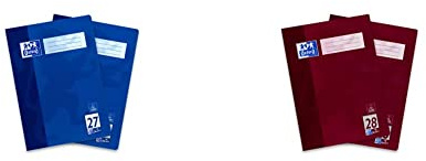 Oxford Schulheft A4, liniert, mit Doppelrand, 16 Blatt, blau, 2 Stück & Schulheft A4, kariert, mit Doppelrand, 16 Blatt, bordeaux, 2 Stück