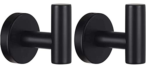 YUET 2 Pièces Crochet de Mural Patere de Salle de Bains SUS 304 Acier Inoxydable, Accroche Torchon Imperméable et Antirouille Porte Serviettes pour Cuisine Toilette Bureau,Noir