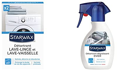 STARWAX Nettoyant Détartrant pour Lave-Linge et Lave-Vaisselle - 2 Sachets de 75g - Idéal pour Nettoyer et Détartrer Les Lave-linges et Lave-vaisselles & Détartrant Dégraissant pour Évier - 250ml