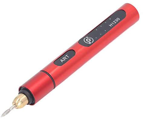 Elektrischer Gravierstift, 8W USB Wiederaufladbar Schnurloser Gravierstift 3 Geschwindigkeiten Einstellbar Aluminiumlegierung Tragbares Mini Gravierwerkzeug mit 4 Bits für Holz (Rot)