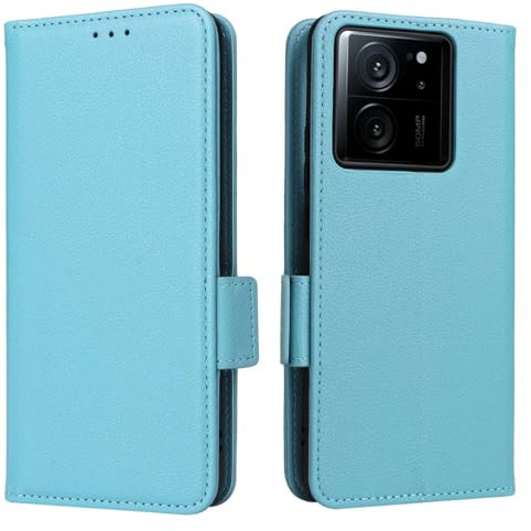 GOKEN Leder Folio Hülle für Xiaomi 13T / Xiaomi 13T Pro, Flip Handyhülle mit Kartenfächer & Geldbeutel -Hellblau