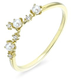 ANAZOZ Ring Echt Gold Damen 585, Eheringe für Frauen Moissanit mit Perlenring Größe 58 (18.5)