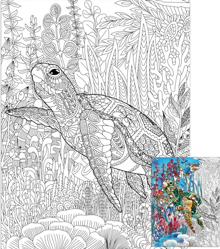 Schildkröte Riesige Malposter für Kinder Erwachsene Meeresschildkröte Malblätter 100 x 130 cm Mandala Malvorlage Wandkunst Dekor Blanko-Banner für Schule Gruppe Familie Kunst Handwerk Aktivitäten
