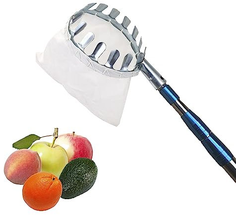 LekLai Recolector de Frutas, Recolector de Manzanas, Poste Telescópico con Bolsa de Transporte de Frutas, Recolector de Frutas de Acero Inoxidable para Recolector de Pera, Naranja, Limonero/Blue/5M/