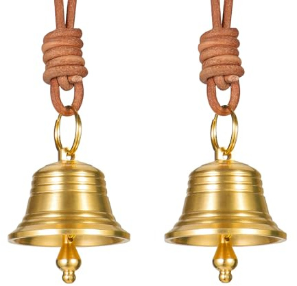 Ausicfen Set mit 2 Weihnachtsglocken aus Messing, große goldene Kuhglocken, Weihnachtsdekoration, rustikale Messingglocken, Vintage-Weihnachtsglocken zur Dekoration (Vintage-Weihnachtsglocke)