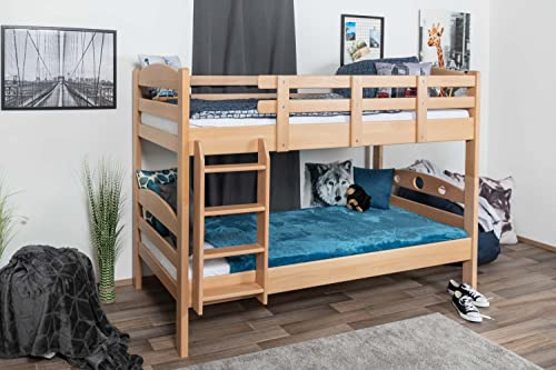 Etagenbett/Stockbett Easy Premium Line K18/n, Kopfteil mit Löchern, Buche Vollholz massiv Natur - 90 x 190 cm, (L x B) teilbar
