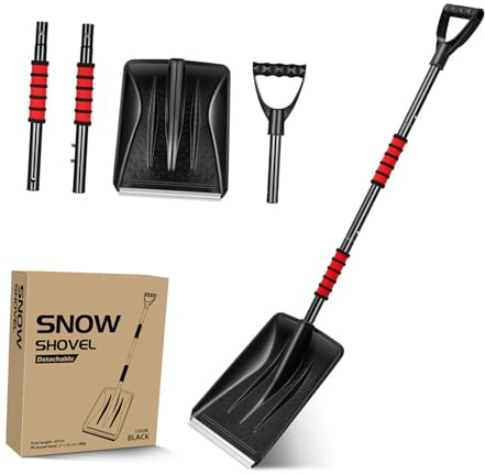Yardwe Schneeschaufel, Lawinenschaufel Abnehmbare Kunststoff Schneeschaufel Tragbarer Schneeschaufelentferner Mit D-FöRmigen Griff Und Aluminiumkante FüR Auffahrt, Camping, Auto, Garten