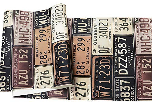 Tapete Nummernschild Zahlen Und Buchstaben Industrie-Stil Tapete Bar Restaurant Café Nicht Selbstklebende Pvc-Tapete Braun