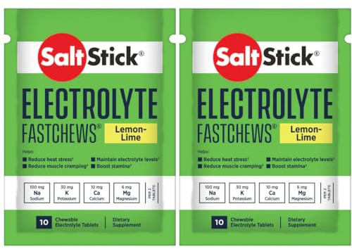SaltStick Fastchews, Electrolyte Replacement Tablets for Rehydration, Exercise Recovery, Youth & Adult Athletes, Hiking & Sports Recovery, 2 x Packets of 10 Tablets (Lemon Lime)