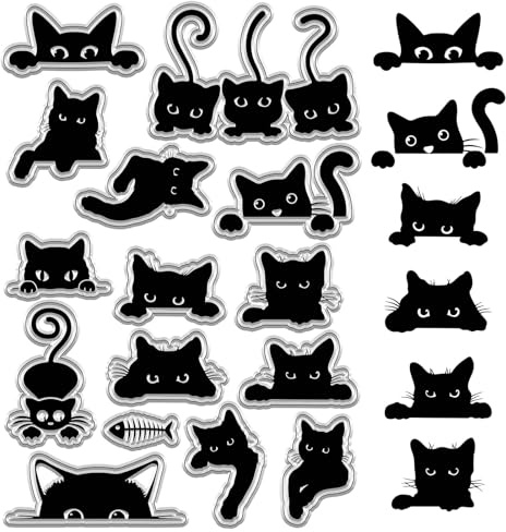 craspire Schwarze Katze, Durchsichtiger Gummistempel, Süßes Kätzchen, Tier, Vintage, Lustig, Transparent, Silikon-Siegel, Retro-Stempel, Für Journaling, Kartenherstellung, DIY, Scrapbooking