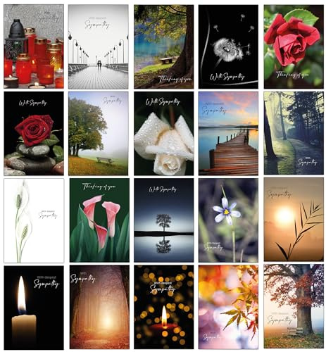 20 Sympathy Cards Multipack Thinking of You Cards - 12 x 17cm (about 5x7 inches) Mixed Designs