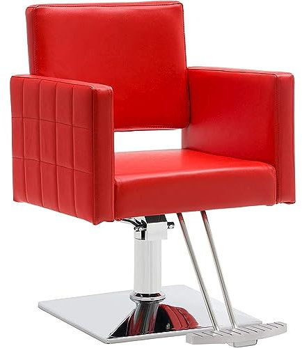 IBOWZ Friseurstuhl Friseursessel Friseurstuhl, hydraulische Pumpe, PU-Leder, Friseursalonstuhl mit Pedal, quadratisches Fahrgestell für Friseursalon, Salonmöbel, Rot