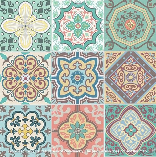 45 Mixed Pastel Pink Green Kitchen Bathroom Tile Stickers Transfers 6 x 6 inch 15 x 15cm Tiles DIY Stick On Wall Peel N Stick 6 by 6 inch Stickers 4 x4 6x6” (Mixed Pastel Modern, 15cm x 15cm)