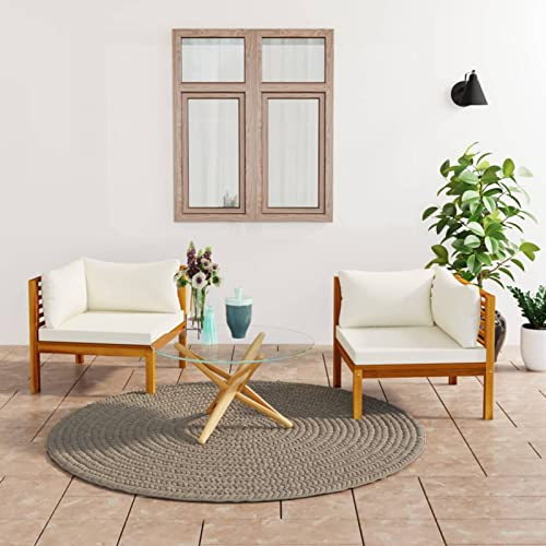 BaraSh Ecksofas 2 STK. mit Cremeweißen Kissen Massivholz Akazie Couch Sofa mit Schlaffunktion und Bettkasten Schlafsofa Polsterecke Couchgarnitur Ecke Bettcouch