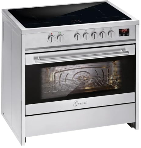 GURARI Freistehender Induktions Standherd 90 cm GCH E 913 X Induktionsherd mit Backofen Elektro | Edelstahl Range Coocker mit 5 Induktionszonen (2 Flex Zone) alle mit Booster
