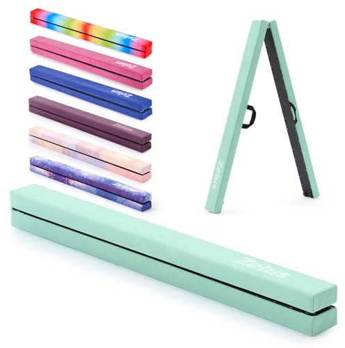 ZELUS 240 CM / 8 pies Barra de Equilibrio Gimnasia Plegable Barra Gimnasia Artistica Viga de Equilibrio Base Antideslizante Asas de Transporte para Niños, Principiantes y Profesionales (Verde)
