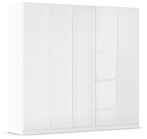 Rauch Möbel MONOSTAR, Kleiderschrank, Farbe Glas Weiß, Breite 226 cm | Schrank, Garderobenschrank, 5-türig, mit Glasfront, Zubehör Basic, für Schlafzimmer, Kinderzimmer, Jugendzimmer