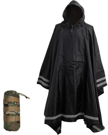 Nomadnia Plus Size Rain Poncho with Hood and Reflective Stripes, Big and Tall Rain Poncho, Ideal as Rain Ponchos for Adults Plus Size, Extra Large Poncho for Outdoor Activities, Black