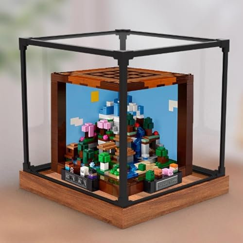 Acryl-Vitrine für Lego 21265 Werkbank-Modell, staubdichte, transparente Sammlungsvitrine (nur Displaybox) (Holzmaserung)