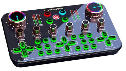 Funien Live Sound Card Audio Mixer Recording Desktop Singing BT 48V XLR Phantom Power Supply OTG Digital Lossless Transmission for Streaming Podcasting Gaming Recording Soundboard Built-in Battery