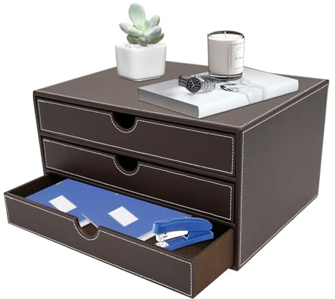 Schreibtisch-Organizer: Schubladenbox mit 3 geschlossenen Schubladen für Büro, Schule, Homeoffice und Schreibwaren (Kaffee)