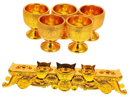 COLLBATH Ensemble De 5 Mini-coupes Doffrande Dautel En Or Style Gothique Base De Coupe De Culte Pour Temple Bouddhiste Artisanat Élégant Design Bouddhiste Traditionnel