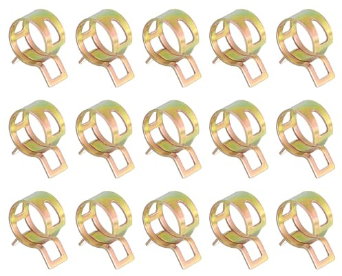 Sourcingmap 15Pcs Spring Band Type Action Fuel/Silicone Vacuum Hose Pipe Clamp, 12mm Low-Pressure Air Spring Hose Clip Clamp for Automotive Oil Pipe Water Pipe, Color Zinc