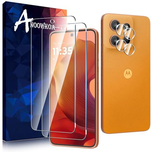 Anoowkoa Verre Trempé Motorola Moto G15/Moto G15 Power Transparent Film Protection Écran avec Caméra Arrière Protecteur sans Bulles, 2+2 Pièces Facile à Installer