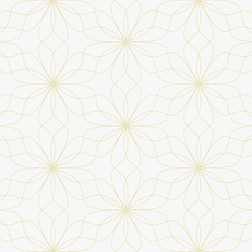 Yullpaper Papier Peint Fleurs Blanc Doré Film Adhesif Pour Meuble Armoire Papier Peint Adhesif Mural Motif Moderne Pour Salon Chambre Papier Adhésif Décoratif Floral Doré Vintage 44,5cm x 300cm