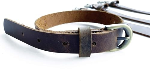 QMYBROW Echtes Leder Riemen (4-Pack), Leder Cinch Riemen, Steigbügelriemen,Mehrzweck-Qualität Haken und Schleife Kabelbinder unten Riemen mit Metallschnalle einstellbare Länge (Rotbraun)