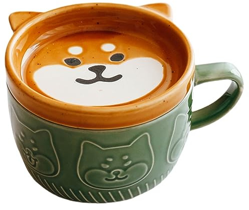 Ciieeo Keramik Kaffeetasse Mit Cartoon Design Robust Und Langlebig Leicht Zu Reinigen Für Kaffee Tee Und Milch Mit Deckel Und Festem Boden