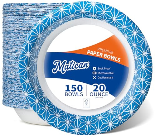 Bol en Papier, 600 ml, 150 Compte, Résistant au Micro-ondes, Imperméable, Bols Jetables avec Design Asanoha Mosaic, Idéal pour Soupe, Salade, Snacks et Repas