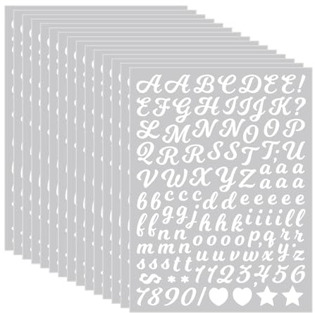 WD&CD 0.5 Inch 15 Sheets Self Adhesive Vinyl Letter Number Symbol Stickers | Alphabet for Kids Mailbox Suitcase Guitar Water Bottle Laptop Guitar Phone Case Scrapbooking, Handwritten letters White