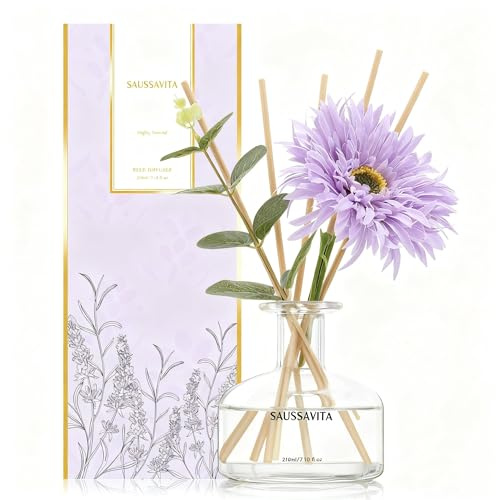 Raumduft Reed Diffuser 210ml Ruhiger Lavendel Duft 120 Tage für Badezimmer Deko, Natürlich und Langanhaltend Aroma Diffuser für die Schlafzimmer, Lufterfrischer mit 7 Duftstäbchen für Büro