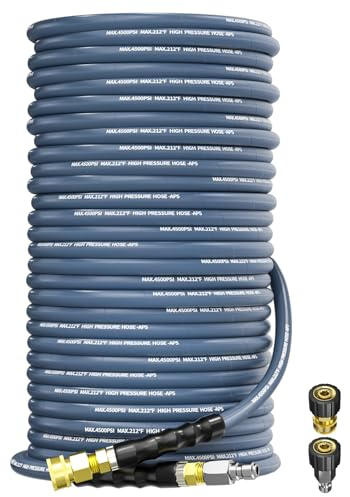 KARHDIR Pressure Washer Hose 200FT 3/8 for Cold and Hot Water 212°F, with Swivel Quick Connect, 4500PSI Kink Resistant Grade Steel Wire Braided, Power Washer Hose With 2pcs M22-14mm Adapter
